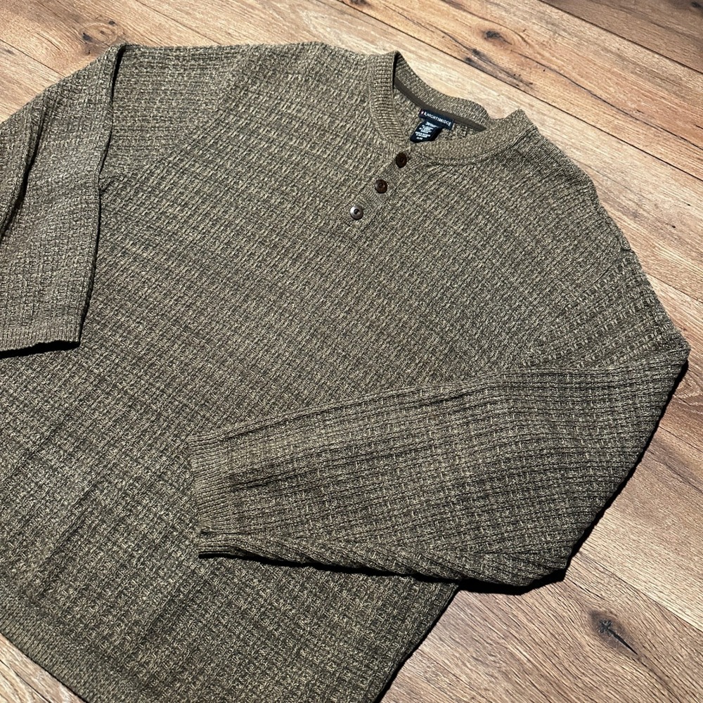 Knightsbridge Olive Green Henley Waffle Knit Sweater Mens XL